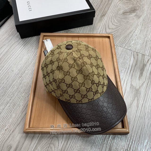 Gucci爆款男士帽子 古馳帆布拼皮印花棒球帽鴨舌帽  mm1752